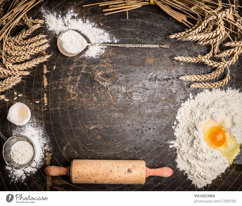 Hintergrund für Backen mit Geräte und Zutaten Lebensmittel Teigwaren Backwaren Brot Ernährung Bioprodukte Löffel Stil Design Haus Tisch Küche Feste & Feiern