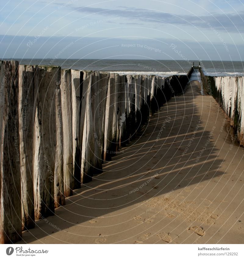 Strandwächter Meer Wellen Buhne Herbst Niederlande Schutzfunktion Ebbe Küste Sand Schatten Domburg Flut lange Schatten