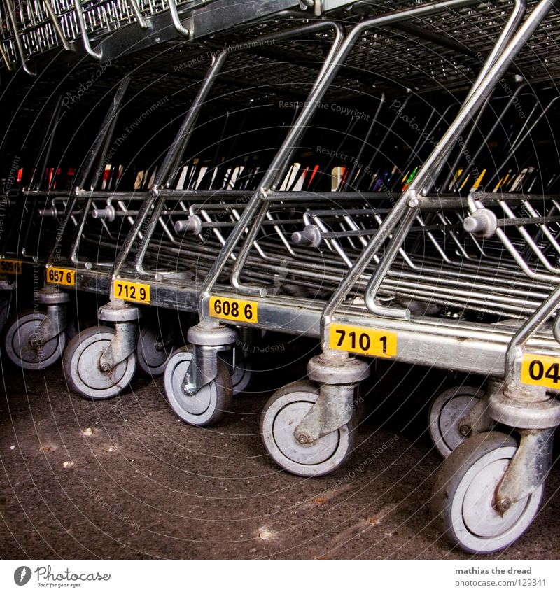 LET'S GO SHOPING Supermarkt Ladengeschäft Wagen Ware Karre mehrere abholen bereit unbenutzt gebrauchen praktisch Führerschein Griff Stoff Material weiß rot