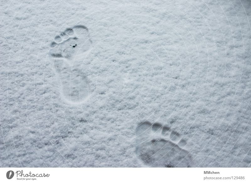 Wohin gehst Du? Fußspur Barfuß kalt frieren entkleiden vorwärts marschieren wandern verfolgen Winter weiß schießen Eindruck Fährte unterwegs Armut Zehen 5 10 15