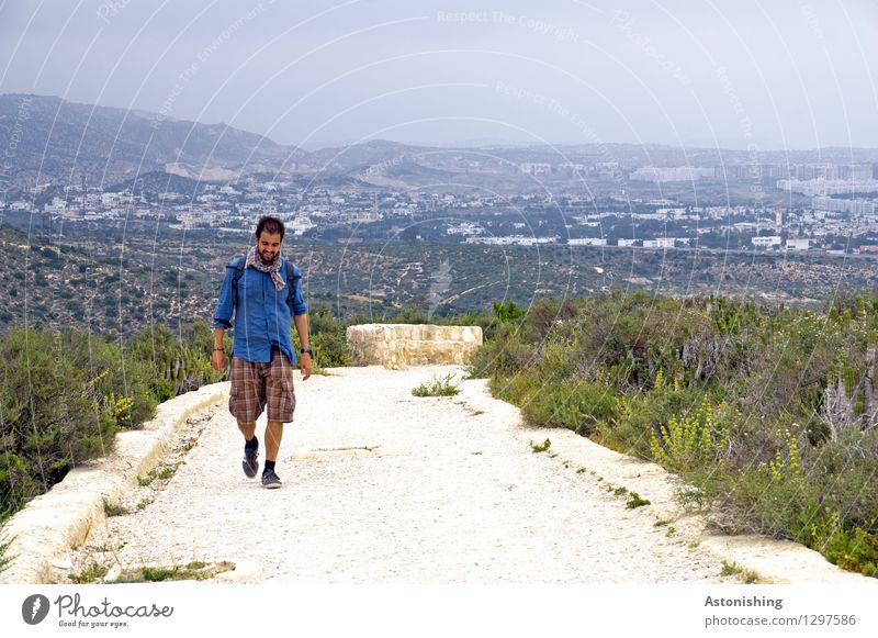 on the way Mensch maskulin Junger Mann Jugendliche Körper Kopf Beine 1 18-30 Jahre Erwachsene Umwelt Natur Himmel Horizont Pflanze Gras Sträucher Agadir Marokko