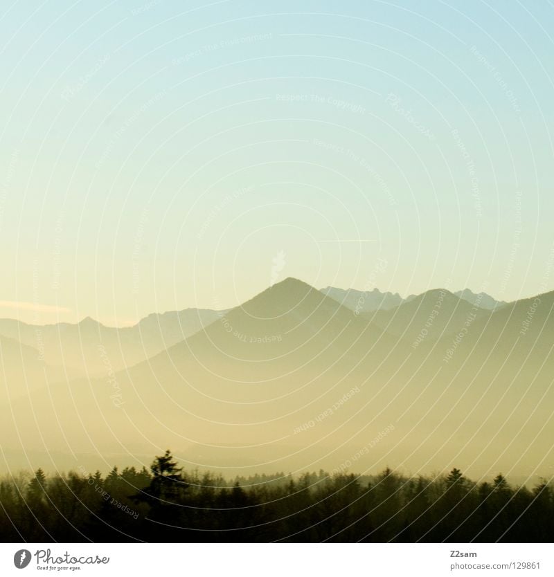 hugerl Wald Bayern Nebel Physik Berge u. Gebirge Natur Wärme Spitze Alpen blau Himmel