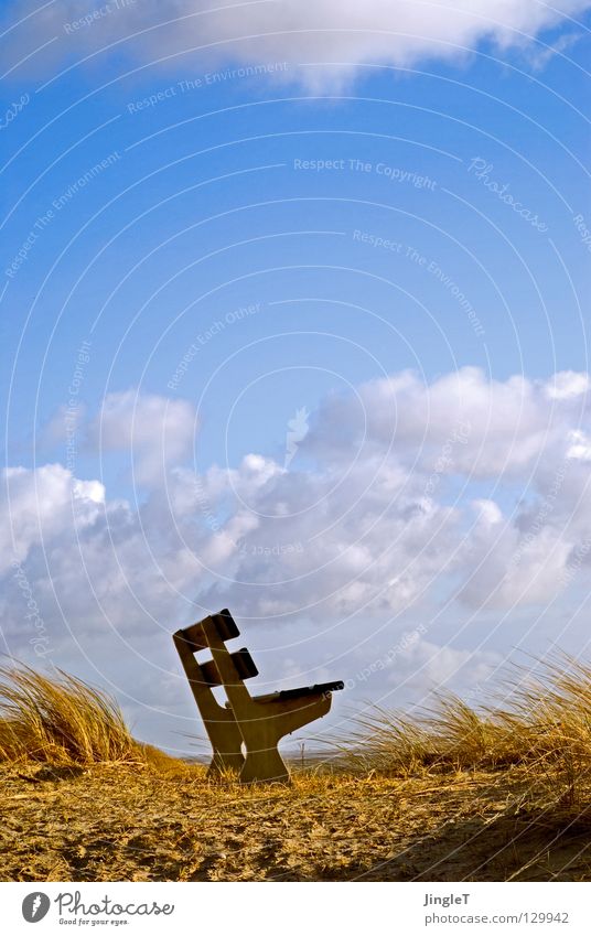 exponierte Lage Strand Küste Meer Gezeiten Wellen Strömung Wolken Dünengras Aussicht Sitzgelegenheit Ferien & Urlaub & Reisen Niederlande Ameland Stranddüne