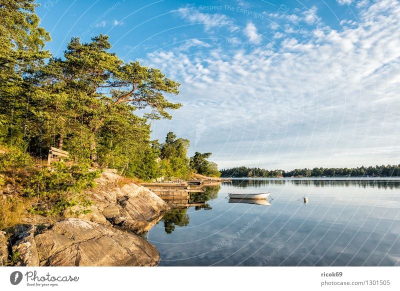 Schärengarten an der schwedischen Küste Erholung Ferien & Urlaub & Reisen Tourismus Insel Natur Landschaft Wolken Baum Wald Ostsee Wasserfahrzeug blau grün