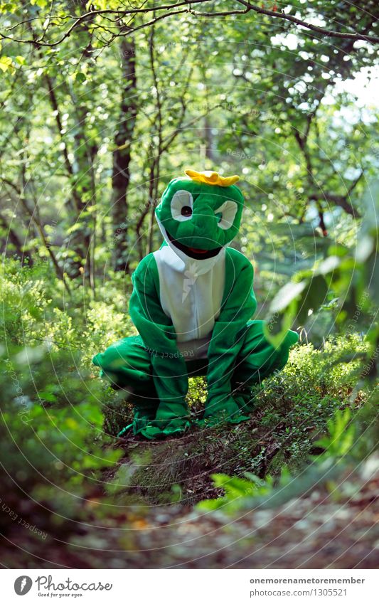 Grüner Schenkel Kunst Kunstwerk ästhetisch Frosch Froschperspektive Froschkönig Froschauge Froschschenkel Wald grün hocken hockend Freude Kostüm Karnevalskostüm