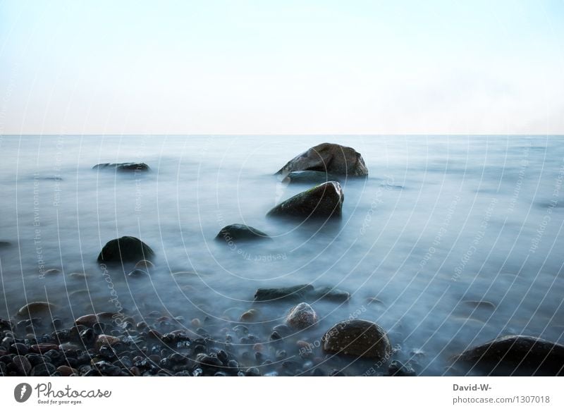 geheimnisvoll Umwelt Natur Landschaft Wasser Sommer Herbst Klima Klimawandel Schönes Wetter Nebel Küste Seeufer Strand Nordsee Ostsee Meer elegant Unendlichkeit