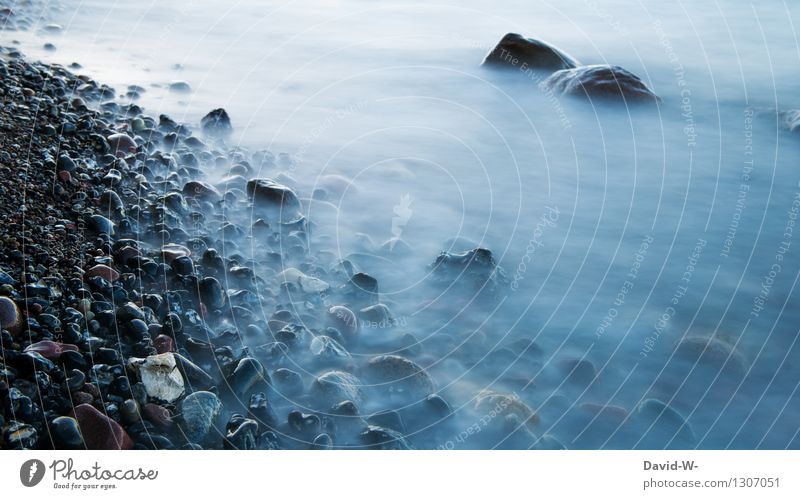 Vom Nebel verschlungen Kunst Kunstwerk Umwelt Natur Landschaft Urelemente Wasser schlechtes Wetter Eis Frost Küste Seeufer Flussufer Nordsee Ostsee Meer Stein