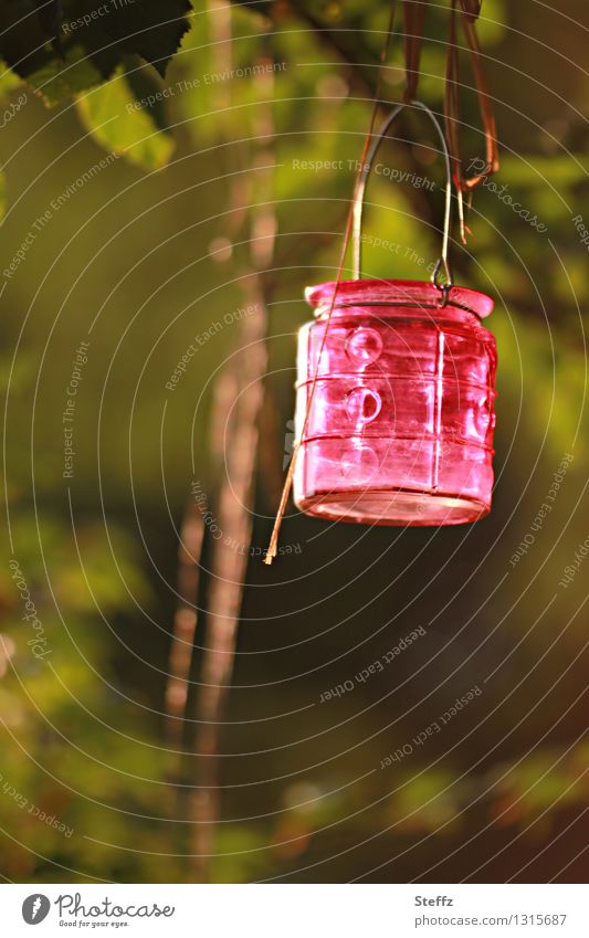 Windlicht im Garten - leeres Glas als Dekoration Kerzenglas Inhaltslos ohne Inhalt Farbtupfer Gartendekoration buntes Glas Lichtstimmung lichtvoll Lichtfänger