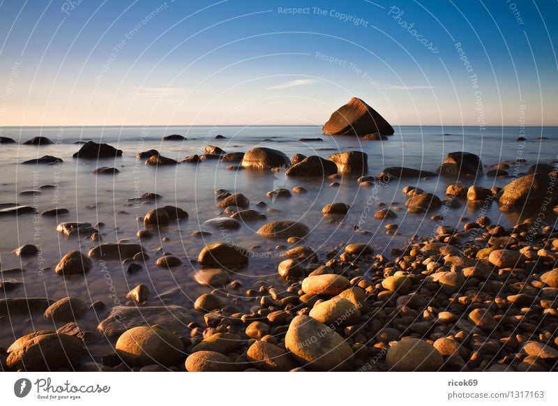 Ostseeküste Natur Landschaft Felsen Küste Meer Stein blau Romantik Idylle Ferien & Urlaub & Reisen Tourismus Sonnenuntergang Steinblock Himmel Rügen Lohme