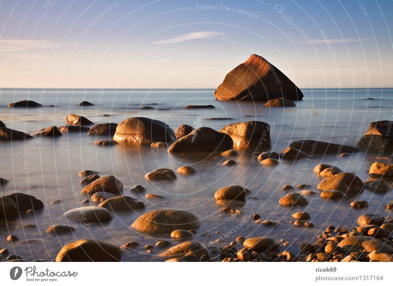 Ostseeküste Natur Landschaft Felsen Küste Meer Stein blau Romantik Idylle Ferien & Urlaub & Reisen Tourismus Sonnenuntergang Steinblock Himmel Rügen Lohme