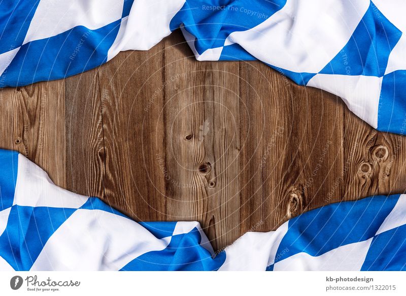 Bavarian flag on wooden board as a background Feste & Feiern Oktoberfest Fahne Essen Ferien & Urlaub & Reisen Tourismus Tradition beer drinking invitation Text