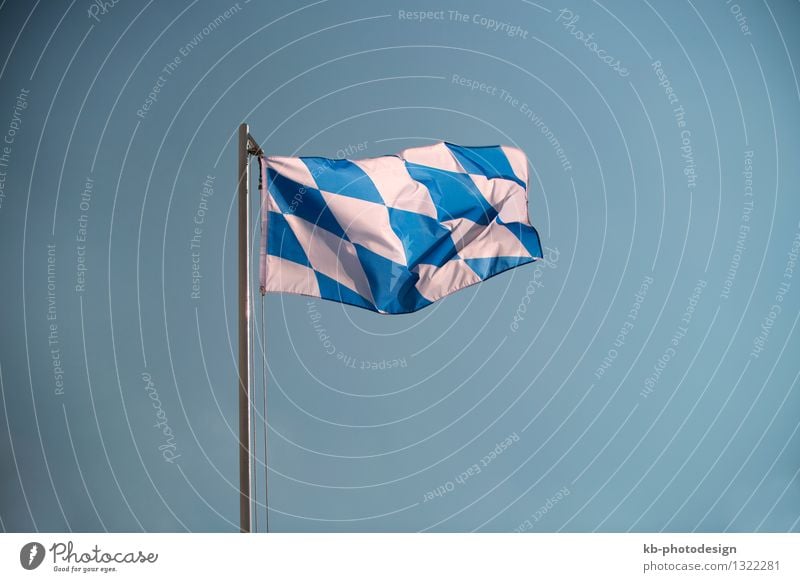 Bavarian flag in front of a blue sky Ferien & Urlaub & Reisen Oktoberfest Unternehmen Wind Fahne Tourismus Tradition german tourism tourists germans traditional