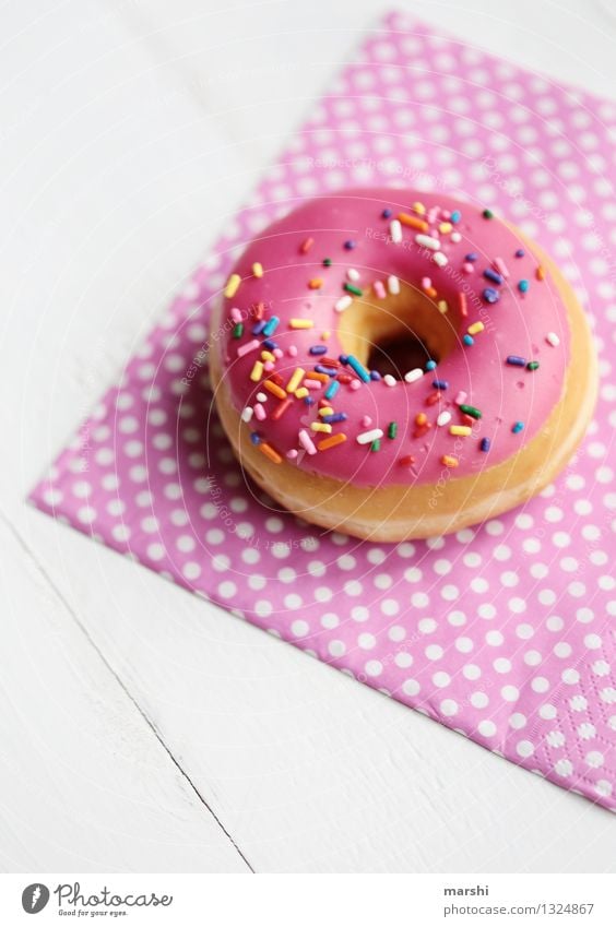 donut for free Lebensmittel Dessert Süßwaren Schokolade Marmelade Ernährung Essen Stimmung rosa Krapfen Kalorie Kalorienreich Streusel Serviette Foodfotografie