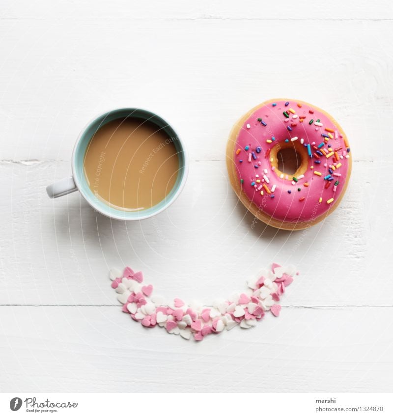 SMILE - it´s time for a coffee and donut Lebensmittel Dessert Süßwaren Ernährung Essen Getränk trinken Erfrischungsgetränk Kaffee Latte Macchiato Espresso Tasse