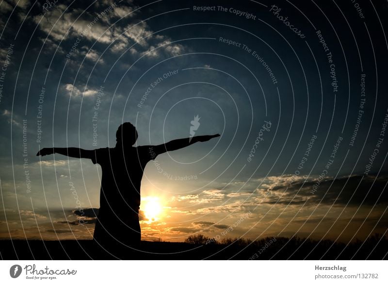 Du bist Frei ! Hand schwarz Gegenlicht Licht Sommer Physik Wolken weiß Luft Sauerstoff leicht Geborgenheit Himmel frei Webiste blau Gefühle Arme Sonne Kontrast