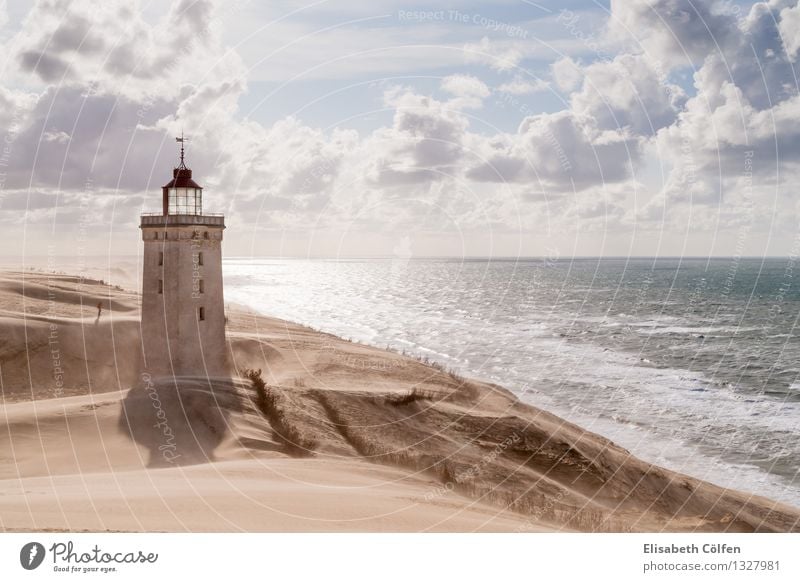 Sandsturm am Leuchtturm Sonne Meer Mensch Natur Landschaft Wolken Sturm Küste Nordsee Wüste Sehenswürdigkeit Wahrzeichen Einsamkeit Wanderdüne Rubjerg Knude