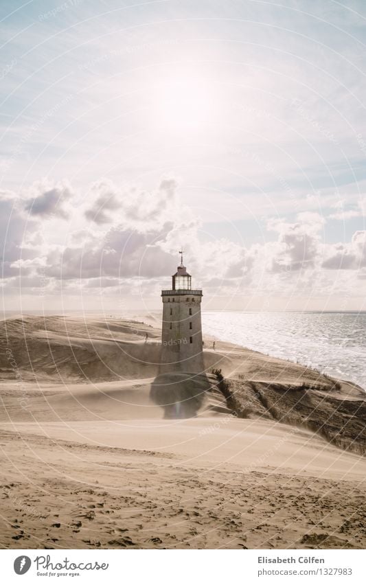 Sandsturm am Leuchtturm Rubjergs Knude Rubjerg Knude Dänemark Landschaft Wahrzeichen Sonne Küste Wanderdüne Wüste Jütland Nordjütland Dünen Naturdenkmal Reise