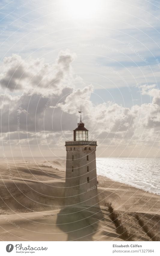 Sandsturm am Leuchtturm Rubjerg Knude Dänemark Landschaft Wahrzeichen Sonne Küste Wanderdüne Wüste Jütland Nordjütland Dünen Naturdenkmal Reise Meer einsam