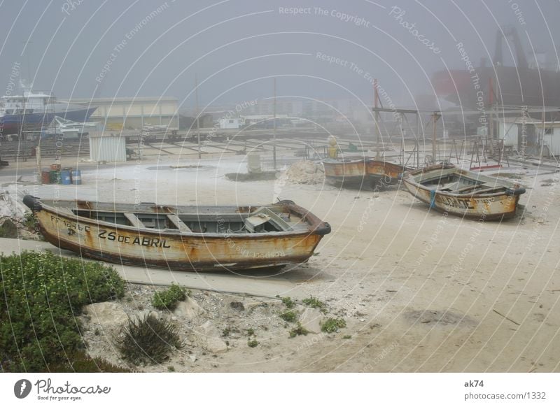 Schiffsfriedhof Wasserfahrzeug Nebel gestrandet Strand Schifffahrt Hafen Rost