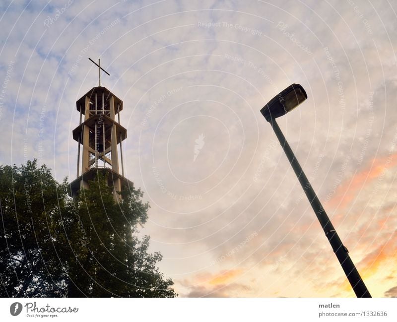 Heimkommenl vielleicht Himmel Wolken Schönes Wetter Baum Stadt Hauptstadt Menschenleer Turm Bauwerk Architektur Treppe Ferne historisch Wärme blau braun gold