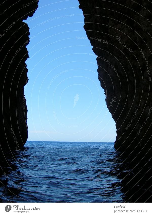 Meer Horizont Schlucht eng Felsen Wasser Spalte blau