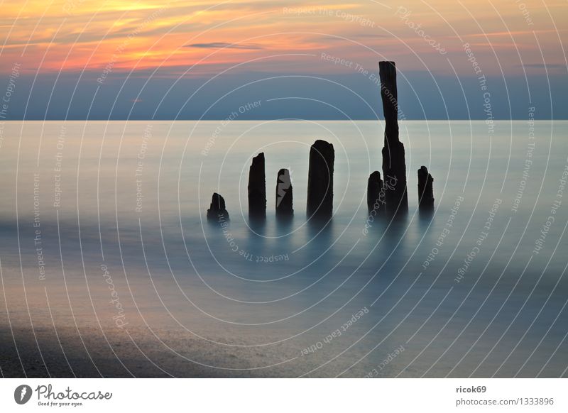 Ostseeküste Ferien & Urlaub & Reisen Strand Natur Landschaft Wasser Wolken Küste Meer alt blau gelb Romantik Idylle Tourismus Buhne Himmel