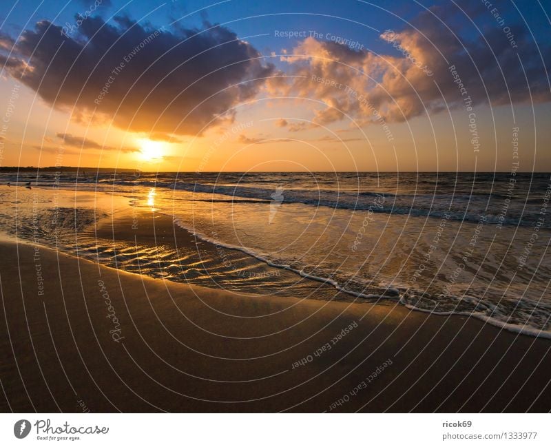 Abends an der Ostseeküste Ferien & Urlaub & Reisen Strand Meer Wellen Natur Landschaft Wasser Wolken Küste blau Romantik Idylle ruhig Tourismus Warnemünde