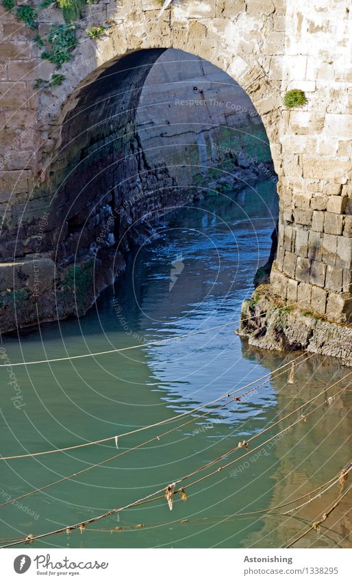 Torbogen Umwelt Natur Wasser Sommer Wellen Meer Atlantik Essaouira Marokko Stadt Hafenstadt Haus Brücke Tunnel Bauwerk Mauer Wand Stein nass blau braun grau