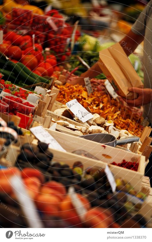 Wochenmarkt I Kunst ästhetisch Zufriedenheit Marktplatz Angebot kaufen viele vielseitig Frucht Vielfältig Handel Markttag Pilz Farbfoto Gedeckte Farben