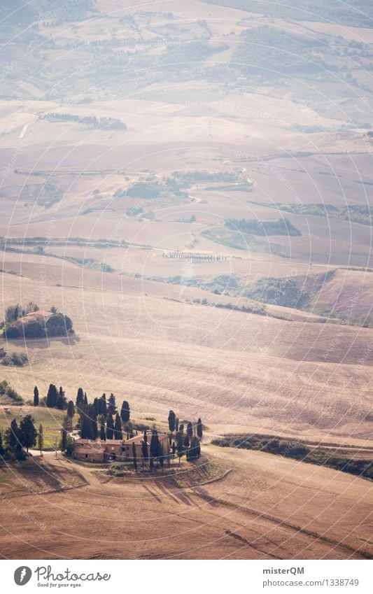 Italienische Weite. Kunst Kunstwerk ästhetisch Tourismus Toskana Landschaft Hügel Zypresse Süden südländisch Ferienhaus Farbfoto Gedeckte Farben Außenaufnahme