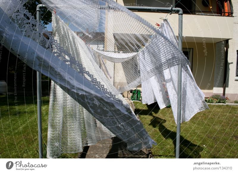 der wind das himmlische kind.. weiß Vorhang Wäsche Wäscheleine Sommer Physik grün Wind luftig Garten Wärme klammerns grass