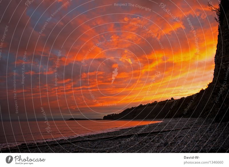 Himmelsfeuer Kunst Umwelt Natur Landschaft Feuer Luft Wolken Sonne Sonnenaufgang Sonnenuntergang Sonnenlicht Herbst Wetter Schönes Wetter Felsen Küste Strand