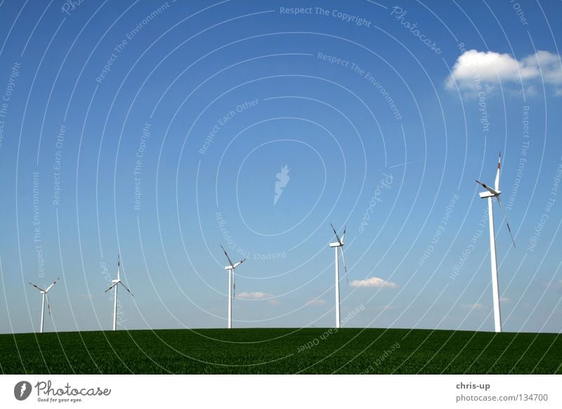 Neue Energie in Reih und Glied Elektrizität Erneuerbare Energie Windkraftanlage Umweltschutz ökologisch Energiewirtschaft Kohlendioxid Sauberkeit Klimawandel