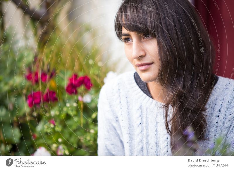 Gedanken schweifen lassen feminin Junge Frau Jugendliche Kopf Gesicht 1 Mensch 18-30 Jahre Erwachsene Natur Frühling Sommer Herbst Schönes Wetter Blume Garten