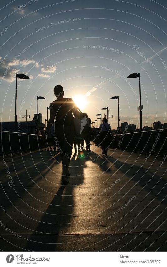 Go on Sommer Sonne Mensch Menschengruppe Hauptstadt Brücke Straße Wege & Pfade Bahnübergang Bewegung laufen Unendlichkeit Stimmung Zufriedenheit Neugier Heimweh