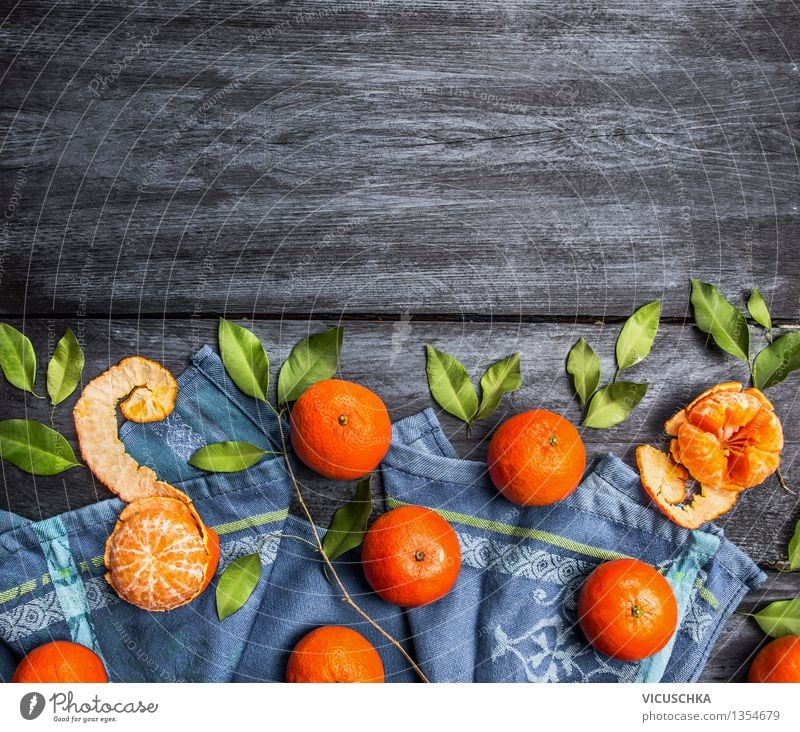 Border von Mandarinen mit Blättern Lebensmittel Frucht Dessert Ernährung Frühstück Bioprodukte Vegetarische Ernährung Diät Saft Stil Design Gesunde Ernährung