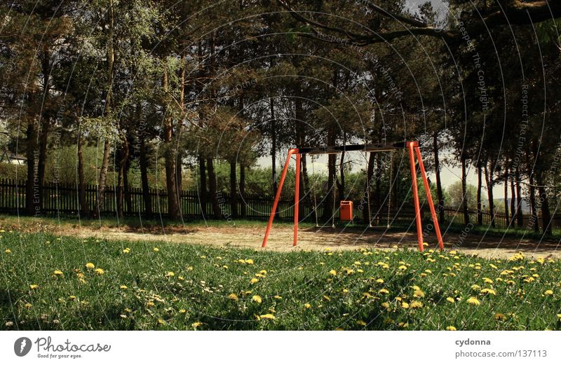 Kinderlos Spielplatz Schaukel Spielen Platz laut verletzen wehtun Erfahrung Erinnerung retro Osten Freiraum Wiese Frühling Aktion Frustration