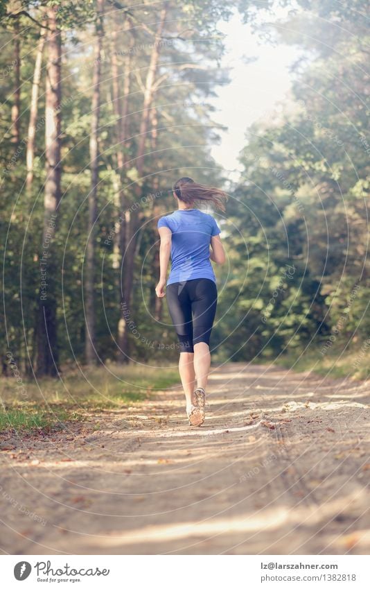 Athletische junge Frau, die entlang einer Schneise rüttelt Lifestyle Körper Sommer Sport Joggen Mädchen Erwachsene 1 Mensch 18-30 Jahre Jugendliche Natur