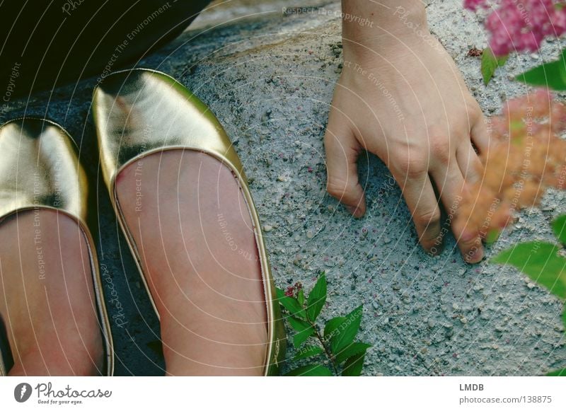 Cindarella und der Prinz an der Mauer Aschenputtel Märchen Schuhe Hand abstützen Traumprinz Mann Frau außergewöhnlich Vogelperspektive Zehenspitze Erwartung