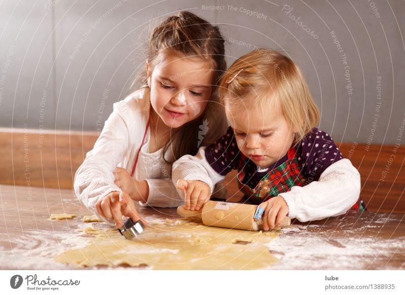 Weihnachtsbäckerei Lebensmittel Teigwaren Backwaren Ernährung Kindererziehung Kindergarten Küche Mädchen Kindheit Arbeit & Erwerbstätigkeit Essen dreckig