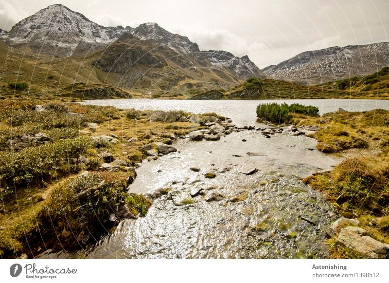 Abfluss Umwelt Natur Landschaft Pflanze Erde Wasser Himmel Wolken Horizont Herbst Wetter Gras Sträucher Moos Hügel Felsen Alpen Berge u. Gebirge Gipfel