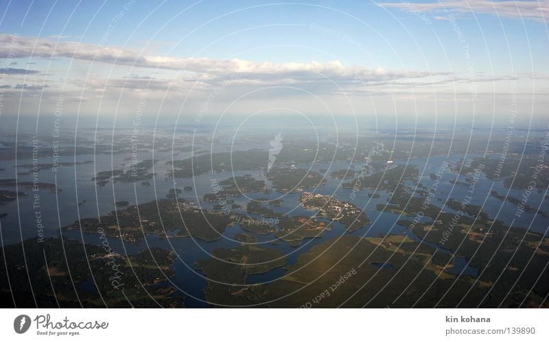 wirrungen Länder Wasser Luft Horizont Linie Grenze Wolken Himmel Erde Fluss Insel durcheinander gestreut kaputt Flut Wassermassen Unendlichkeit Meer