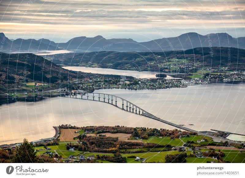 Tresjordbrua finally finished Umwelt Landschaft Pflanze Tier Schönes Wetter Hügel Berge u. Gebirge Küste Bucht Fjord Nordsee Dorf Skyline Verkehr Verkehrswege