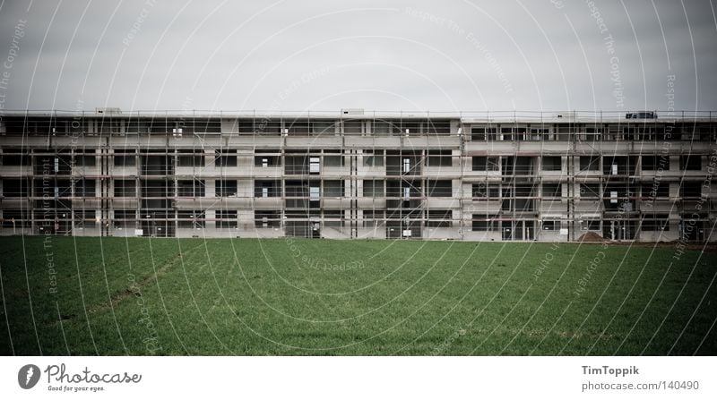 Das Leben ist eine Baustelle Gras dunkel Gerüstbauer Wiese Bauarbeiter Neubau Wohnsiedlung Material Panorama (Aussicht) Baugerüst Rasen Himmel unvollendet