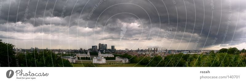 London- Greenwich Sturm England Großbritannien Stadt Gewitter Skyline Panorama (Aussicht) Panorama (Bildformat) Gewitterwolken Wetterumschwung Wolkenhimmel