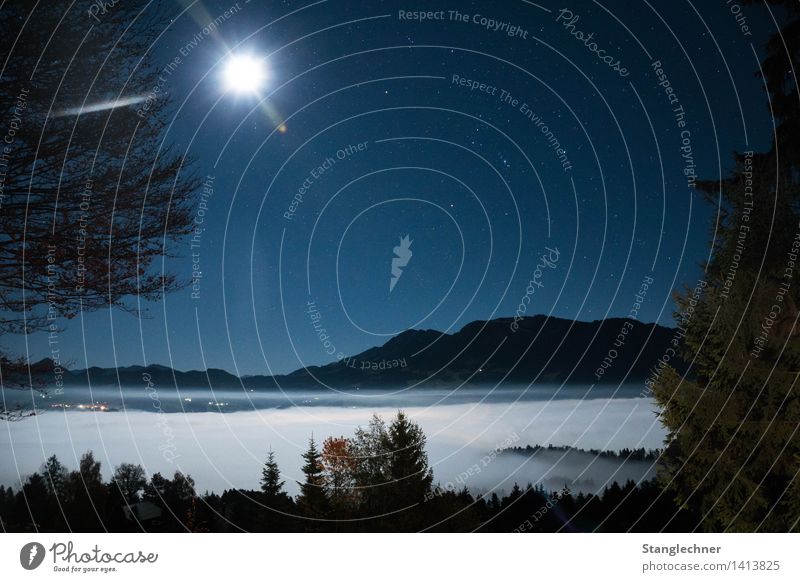 Wolkenmeer Umwelt Natur Landschaft Wolkenloser Himmel Stern Mond Vollmond Herbst Wetter Schönes Wetter Baum Sträucher Berge u. Gebirge Niedere Gipfel ästhetisch