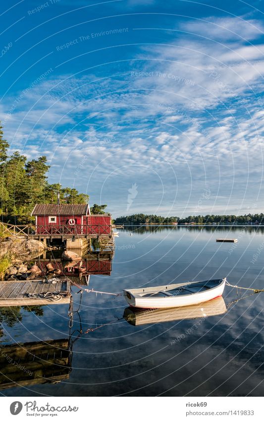 Schärengarten an der schwedischen Küste Erholung Ferien & Urlaub & Reisen Tourismus Insel Natur Landschaft Wolken Baum Ostsee Wasserfahrzeug blau grün Schweden