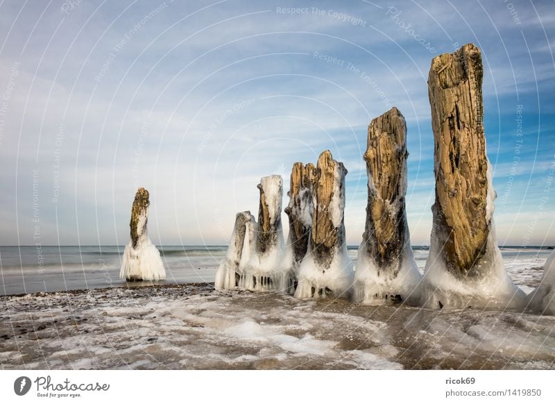 Winter an der Ostseeküste Erholung Ferien & Urlaub & Reisen Strand Meer Natur Landschaft Wasser Wolken Küste Holz kalt blau weiß Romantik Idylle Tourismus Buhne