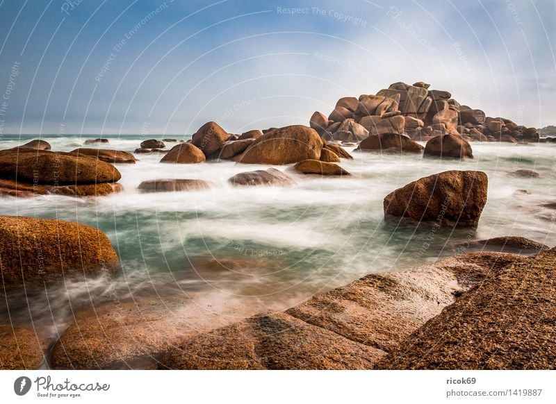 Atlantikküste in der Bretagne Erholung Ferien & Urlaub & Reisen Natur Landschaft Wolken Felsen Küste Meer Sehenswürdigkeit Stein Tourismus Ploumanac’h