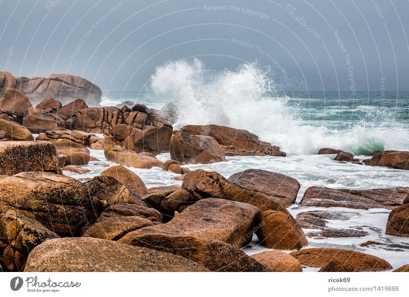 Atlantikküste in der Bretagne Erholung Ferien & Urlaub & Reisen Wellen Natur Landschaft Felsen Küste Meer Sehenswürdigkeit Stein Tourismus Ploumanac’h